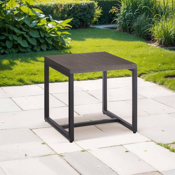 U-Frame Gray Square Metal Outdoor Side Table with 2-Tone Finish