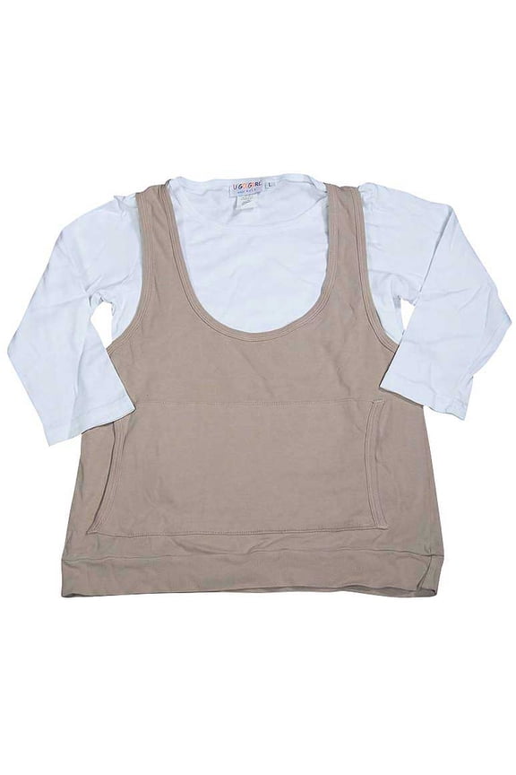 - Big Girls' Cotton Long Sleeve Layered Top 10833-14/16 (beige/white)