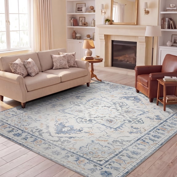 U-HOMY Area Rug, Washable Soft Medallion Rug with Non-Slip Backing for Living Room and Bedroom