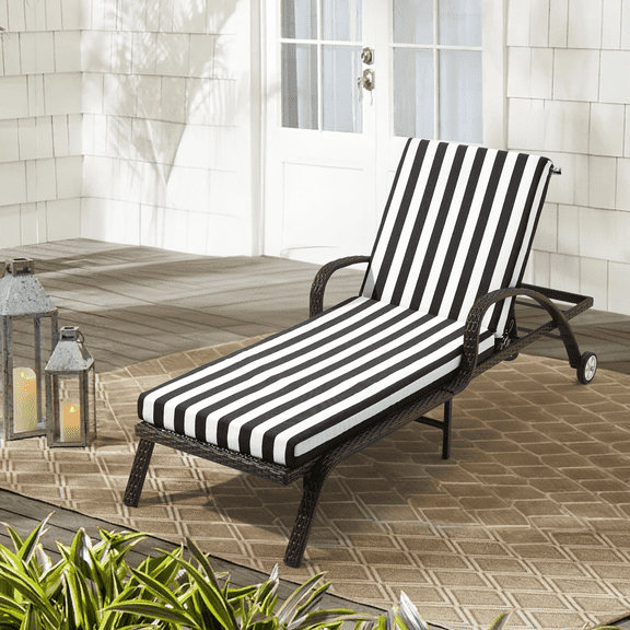 U-HOMY Chaise Lounge Cushion with Removable Cover and Adjustable Straps, Striped Outdoor Cushion for Patio Garden