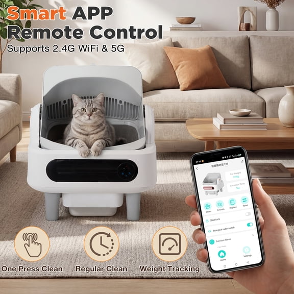 U-HOMY Automatic Self-Cleaning Litter Box, Open Top Cat Litter Box with App Control and 11L Capacity for Multiple Cats