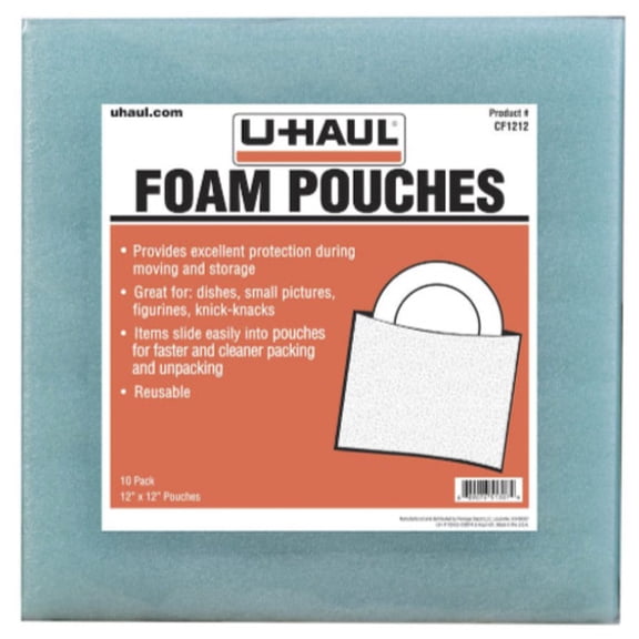 U-Haul Cushion Foam Pouches - Protect Fragile Dishes, Picture Frames, Decorations, Bowls, Glassware - Dish Protectors - 10 Pack, 12" x 12"