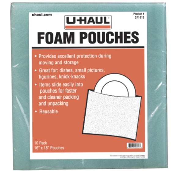 U-Haul Cushion Foam Pouches - Protect Fragile Dishes, Picture Frames, Decorations, Bowls, Glassware - Dish Protectors - 10 Pack, 16" x 18"