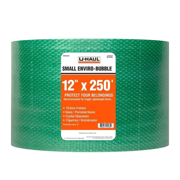 U-Haul Enviro-Bubble - Bulk Roll 250' of Small Bubble Padding & Protection for Fragile Decor, Dishes, Glassware, Frames, & More