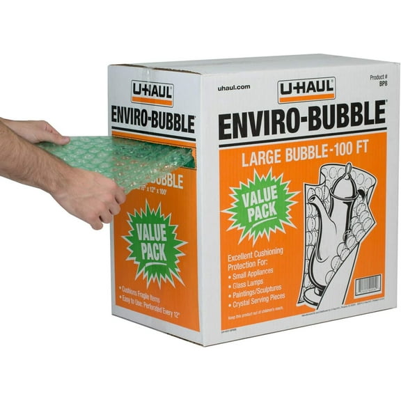 U-Haul Enviro-Bubble, Large Bubbles Roll in Dispenser Box, 100' x 12" - Perforated Every 12"