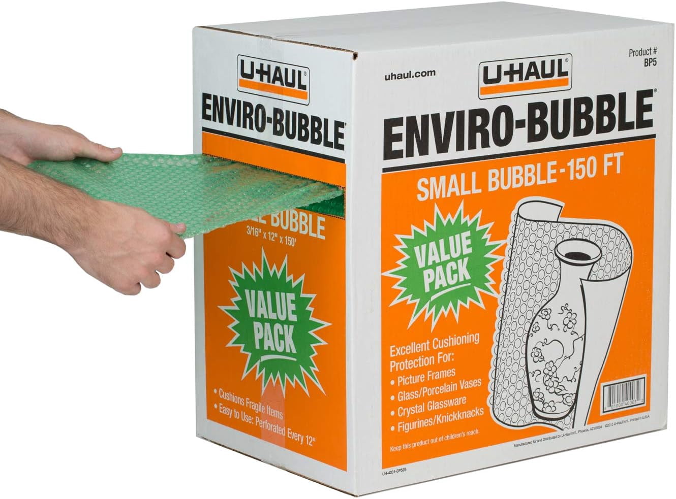 U-Haul Enviro-Bubble, Small Bubbles Roll in Dispenser Box, 150' x 12" - Perforated Every 12"