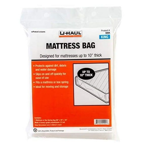 U-Haul Standard King Mattress Bag - Moving & Storage Cover for Mattress or Box Spring - 96" x 78" x 10"