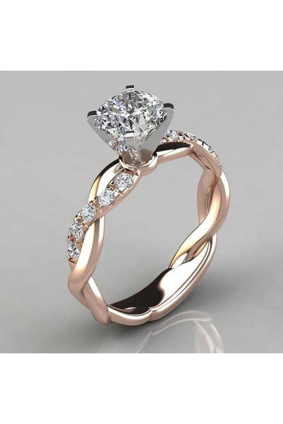U&I Entertainment Elegant Rose Gold & White Sapphire Diamond Ring 3.5g in 925 Sterling Silver