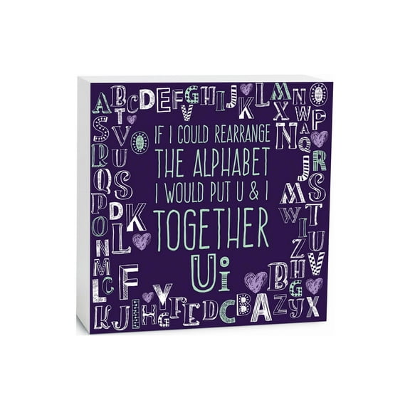 U & I Together Deep Violet Alphabet 5 x 5 Wood Tabletop Sign Plaque