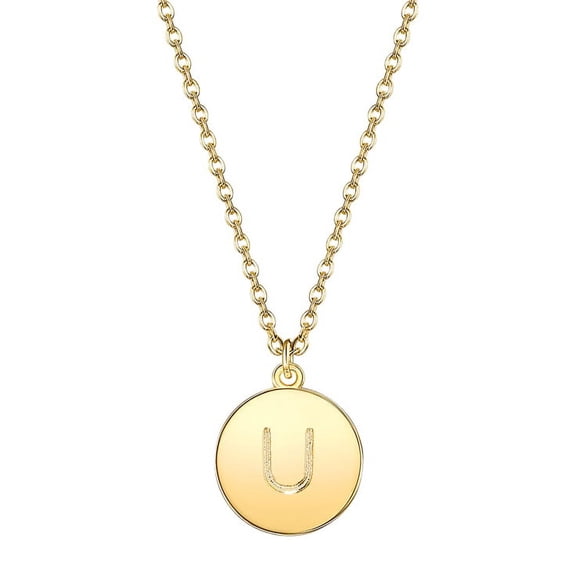 (U) Initial Disc ONE IN A MILLION Pendant Necklace Gold Plating 18 Inch Chain + 2in Extender