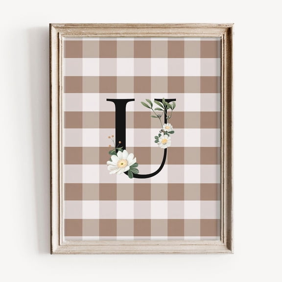 U Initial Print, Rustic Monogram With Daisies, Vintage Floral Art, Farmhouse Decor, Home Decor #1737, Unframed Poster Size 8x12