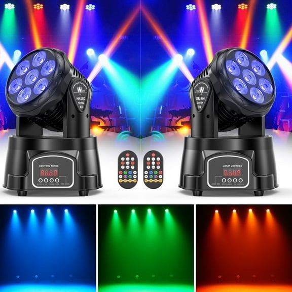 U`KING 105W 7 LED RGBW Moving Head Light Wash DJ Spot DMX Party Disco Show Remote, 2Pcs