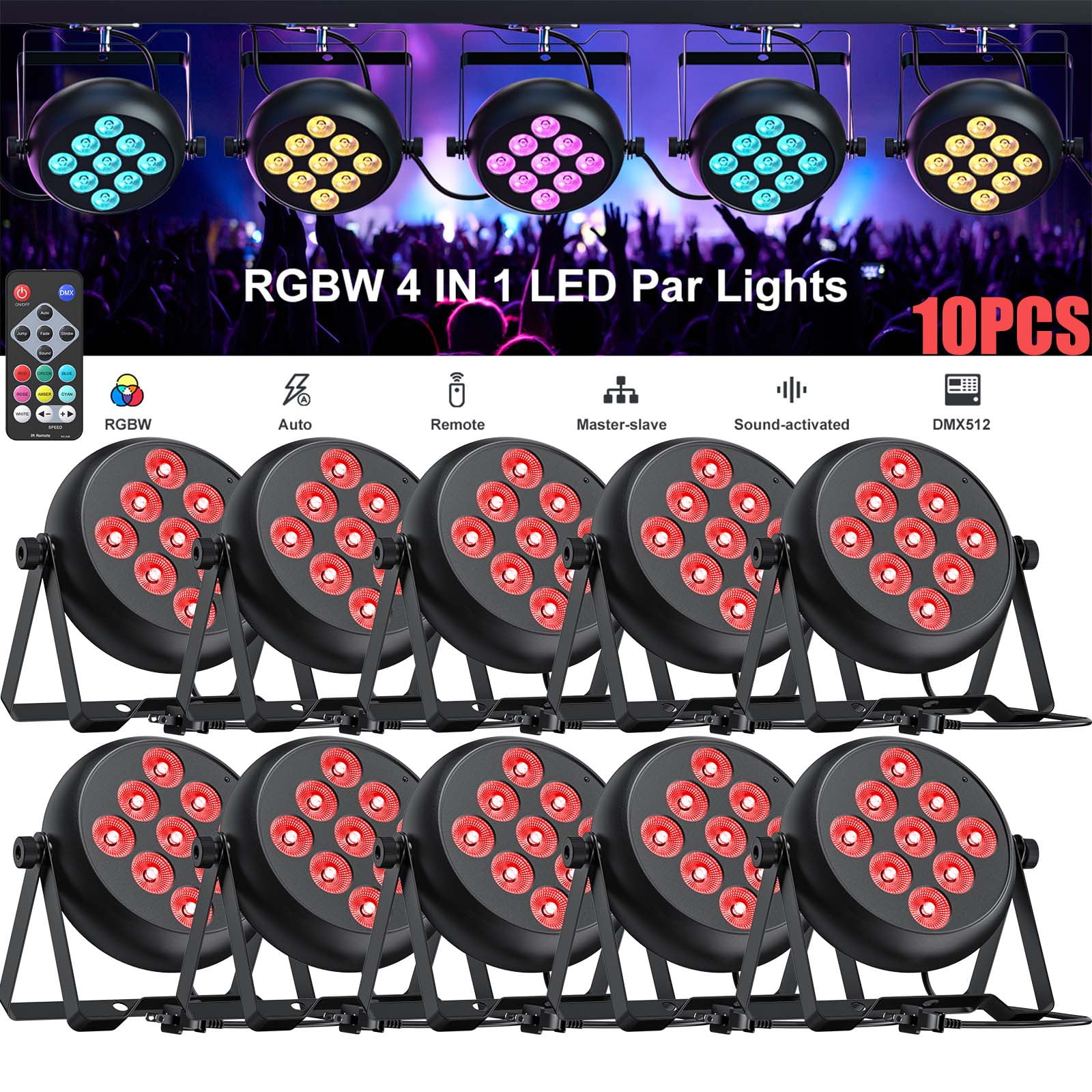Proiettore LED PAR Wash 200W RGBW DMX U'King - 18 LED, Controllo Manuale E Musicale, Per Feste E Palchi