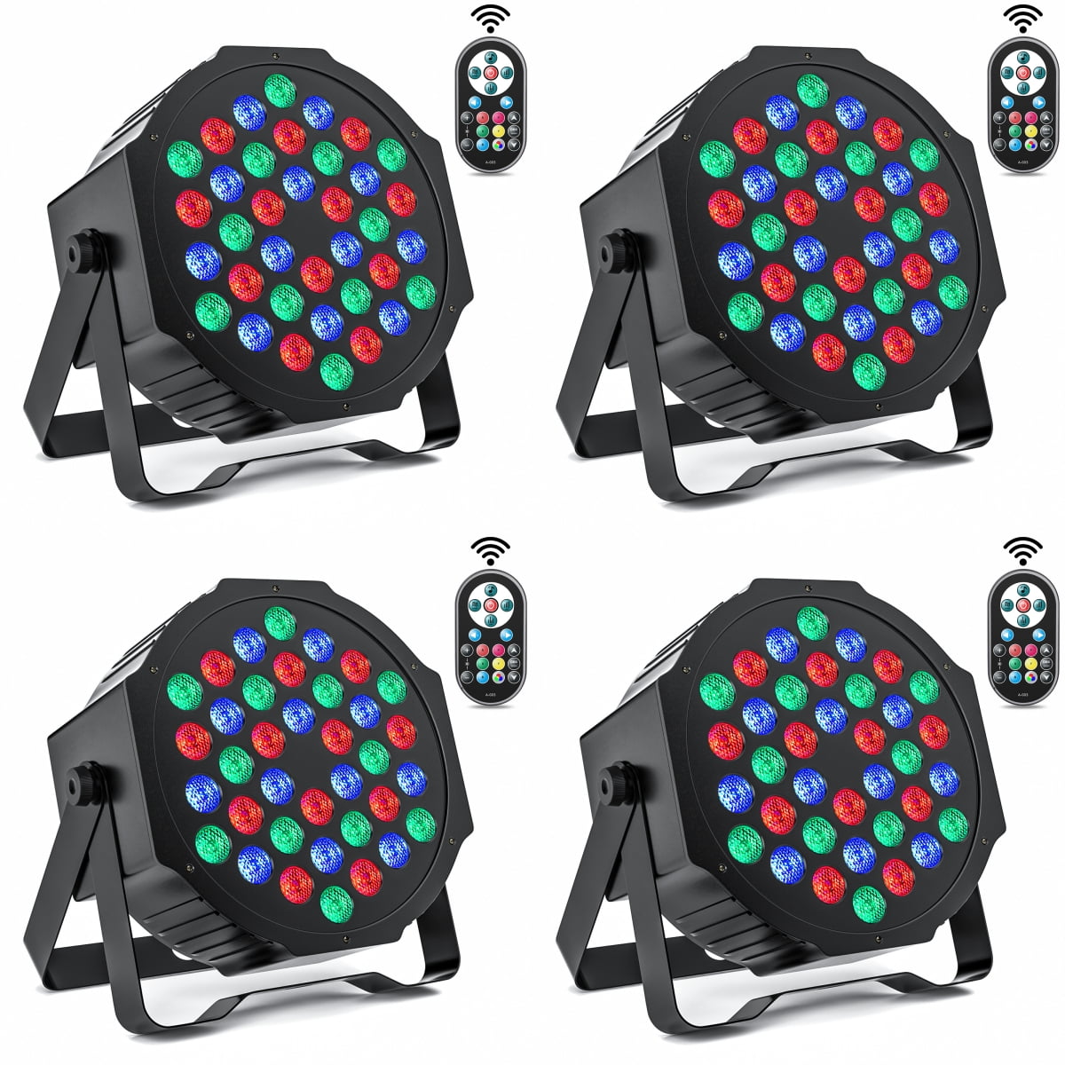 4-Pack Black Aluminum LED DJ Party Lights with Remote Control