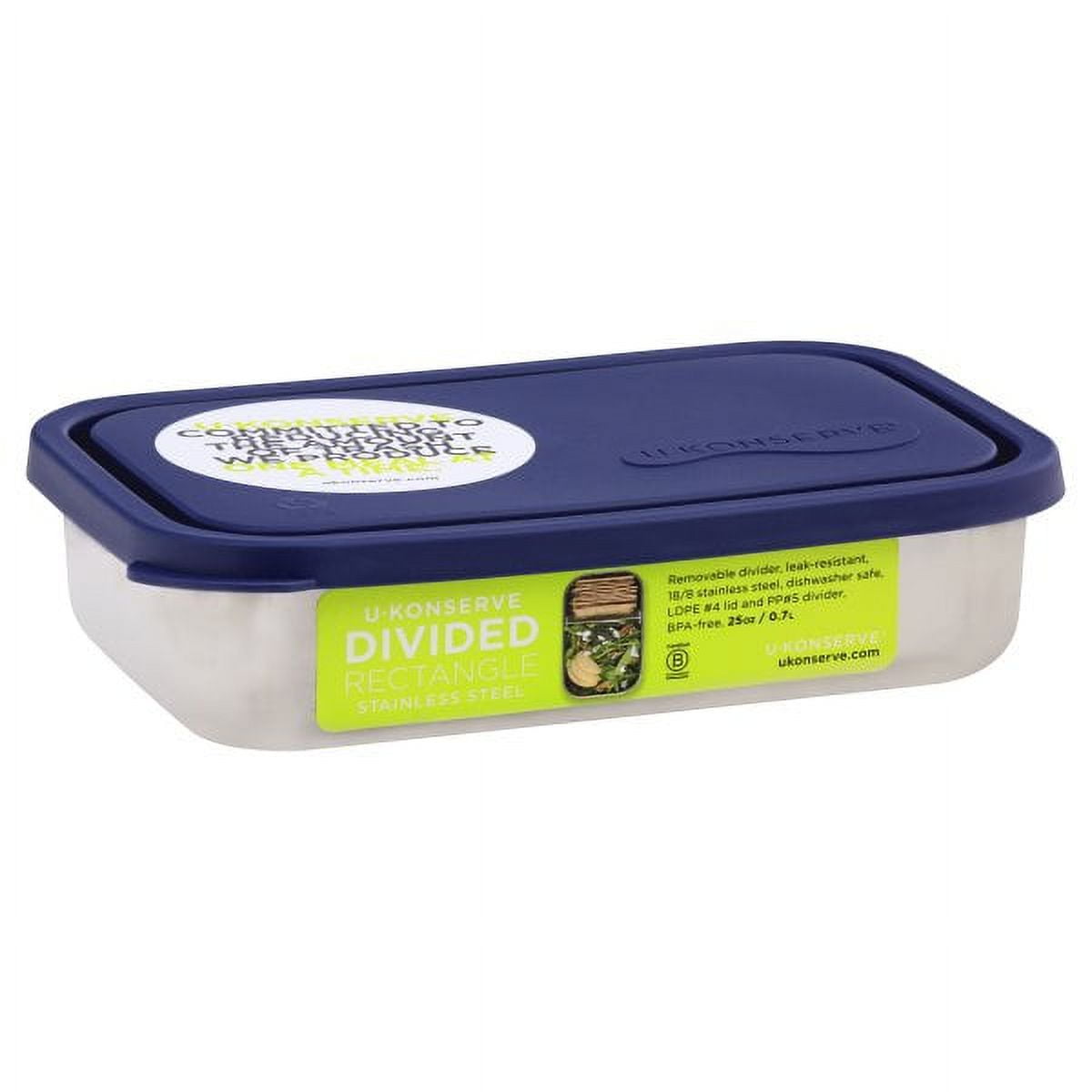 U-Konserve Stainless Steel Rectangle Food Storage Bento Box Container, Leak Proof Silicone Lid Dishwasher Safe - Plastic Free, 25oz (Blue Lid)