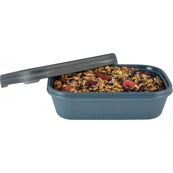 U Konserve Platinum Silicone Food Storage Bento Box Dual Seal Rectangle Container - Leak Proof, Shatter Proof, Dishwasher Safe, Plastic Free - 24oz (Night Harvest)