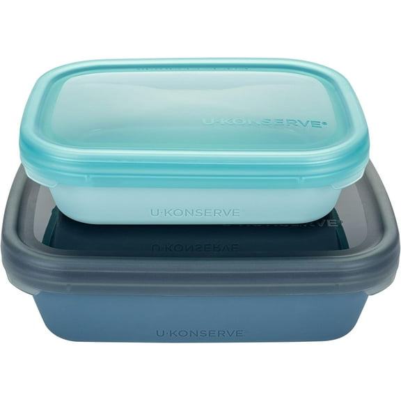 U Konserve Platinum Silicone Nested Duo Food Storage Bento Box Dual Seal Rectangle Container – Two Pack - Leak Proof, Shatter Proof, Dishwasher Safe, Plastic Free – 24oz & 48oz (Night Sea)