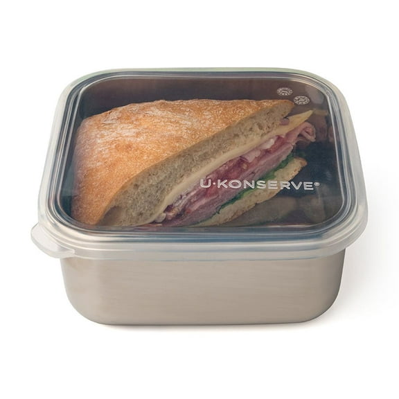 U-Konserve Stainless Steel Food Storage Bento Box Container, Leak Proof Silicone Lid Dishwasher Safe - Plastic Free (30oz Clear)