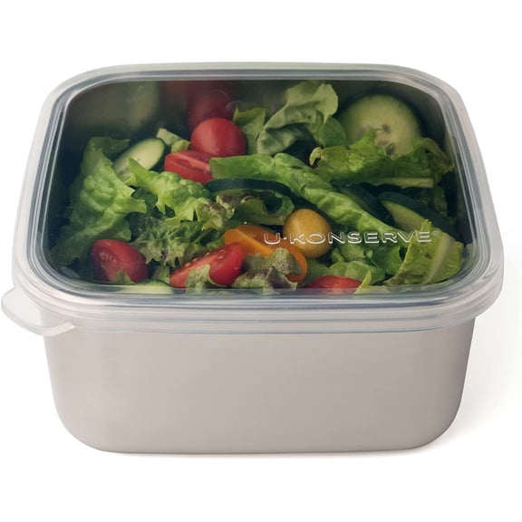 U-Konserve Stainless Steel Food Storage Bento Box Container, Leak Proof Silicone Lid Dishwasher Safe - Plastic Free (50oz Clear)