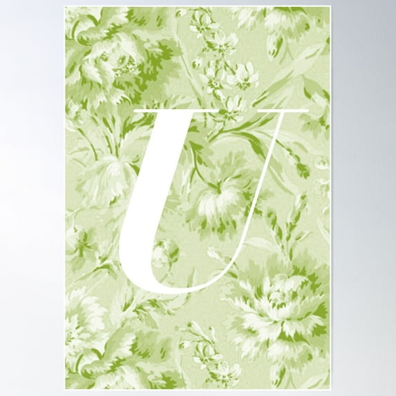 U Letter, Vintage Alphabet - Botanical Monogram - Pastel Green Poster Wall Art, Modern Wall Decor For Living Room Bedroom, 24x36 UNFRAMED