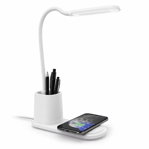 U-Light LED Desk Lamp with Wireless Charger Dimmable Eye-Caring Desktop Lamp with Organizer & 3 Brightness Levels White
