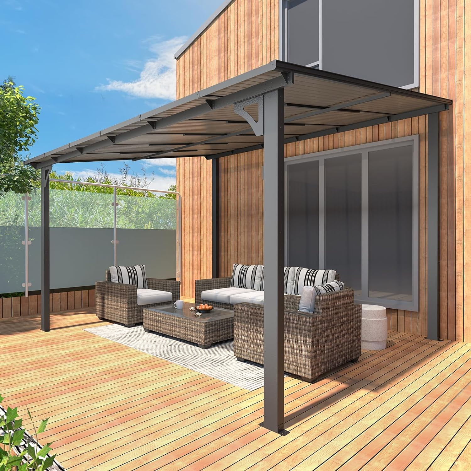 UMAX 10' x 12' Outdoor Pergola Gazebo, WallMounted Lean to Metal