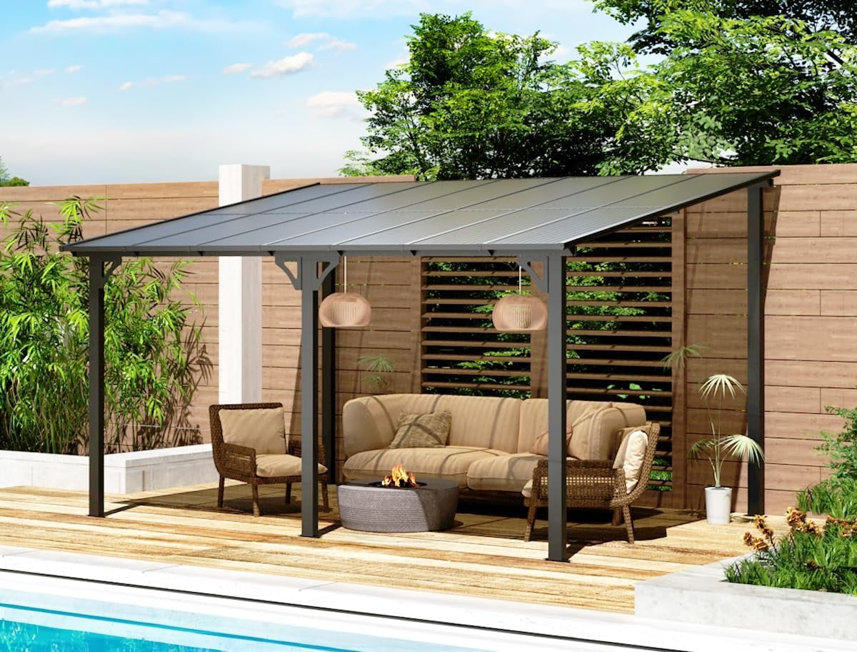 UMAX 10' x 14' Outdoor Pergola Gazebo, WallMounted Lean to Metal