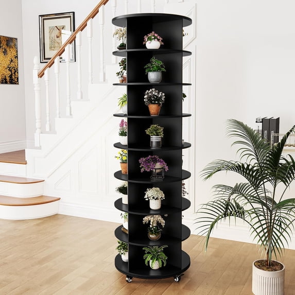 U-MAX 8-Tier Rotating Shoe Rack,360° Spinning Organizer, Rack Round Carousel Vertical Handbag Closet, 23.6"x23.6"x74",Black