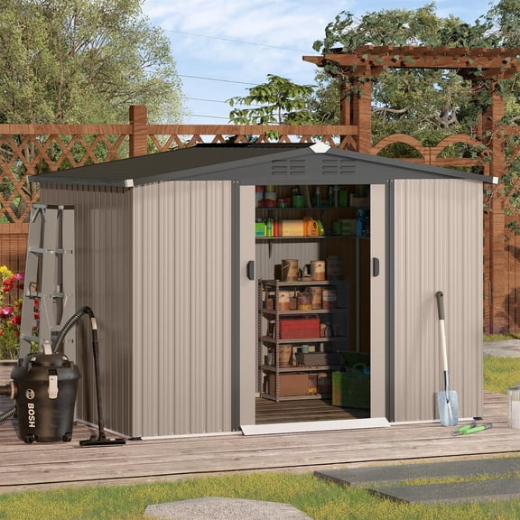 U-MAX 8 x 6 ft. Outdoor Metal Storage Shed with Lockable Door Patio Garden Storage Building in Gray for Outside