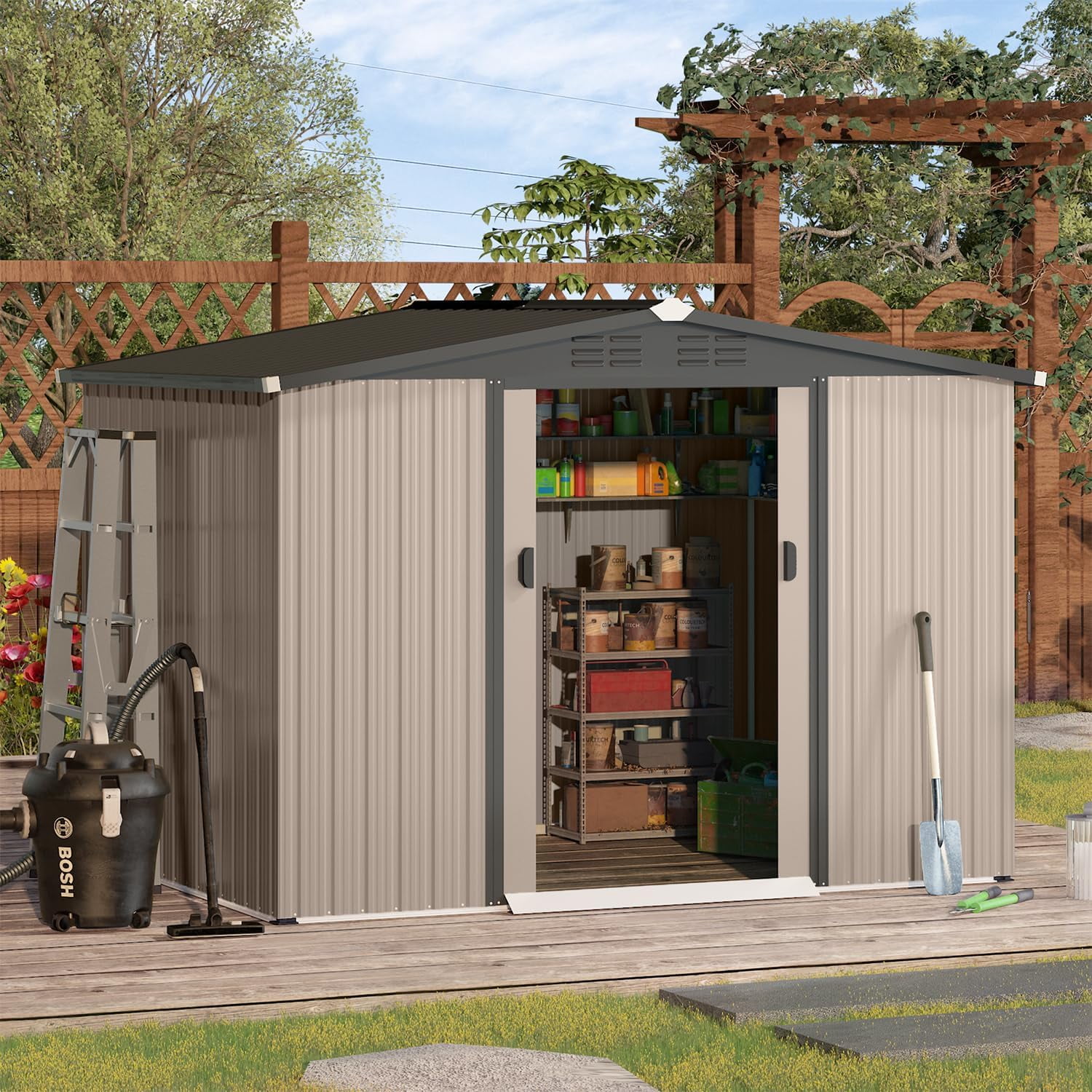 8' x 6' Dark Gray Metal Outdoor Storage Shed Kit