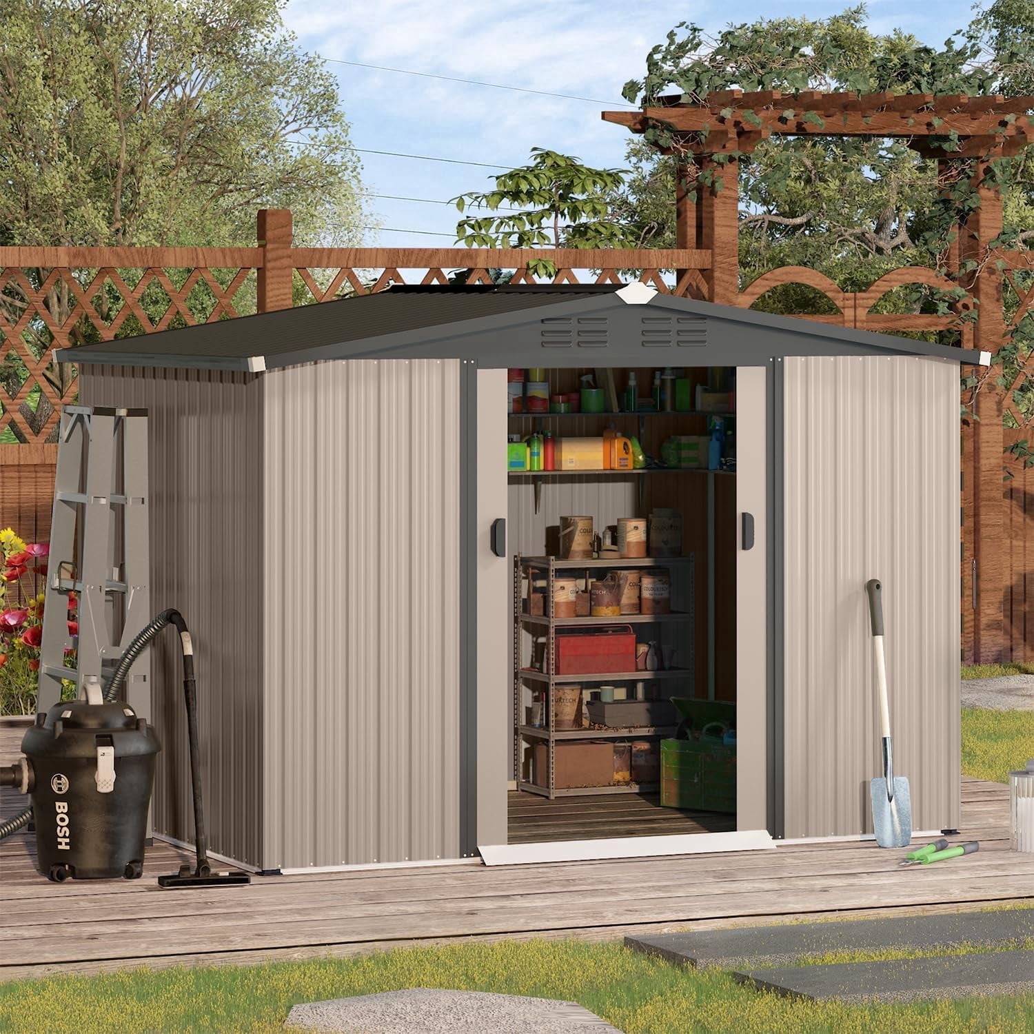 YODOLLA 8 x 6 ft. Outdoor Metal Storage Shed with Lockable Door