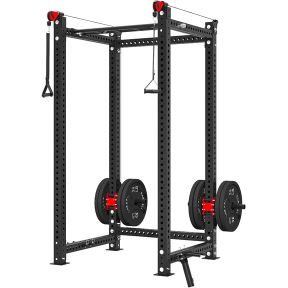 U-MAX Power Cage, 2000 lb Heavy-Duty 3 x 3 Power Rack with Pulley System, Commercial Squat Rack Cable Machine for Home Garage Gym, Black