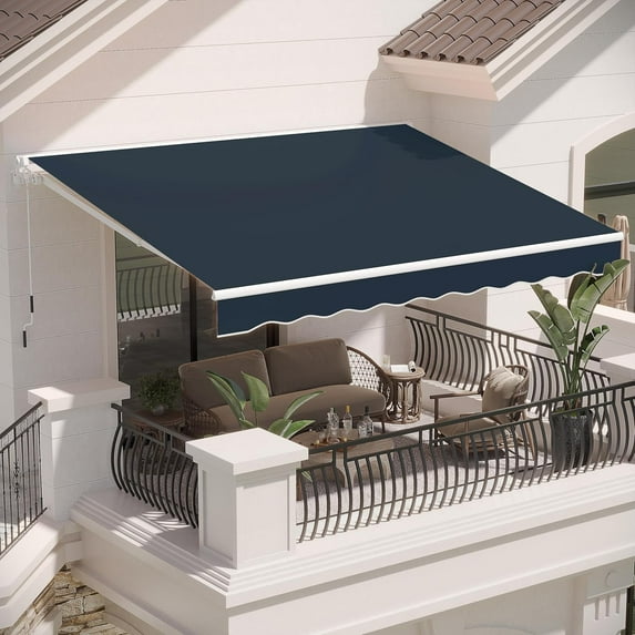 U-MAX Retractable Awning, 13'x8' Manual Awnings for Patio Sun Shade Shelter, Water-Resistant Polyester Cover Outdoor Door Window Awning with Crank Handle for Deck, Home, Backyard, Balcony, Beige