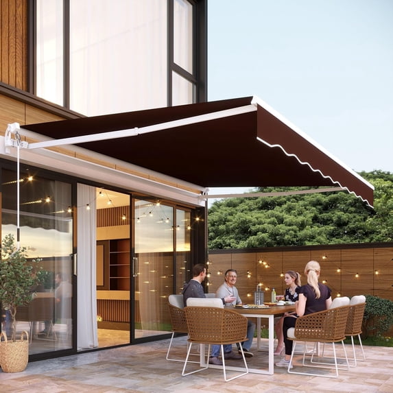 U-MAX Retractable Patio Awning with Manual Crank 13'x10', UV Protection & Waterproof Outdoor Sun Shade for Deck/Patio, Aluminum Frame, Brown