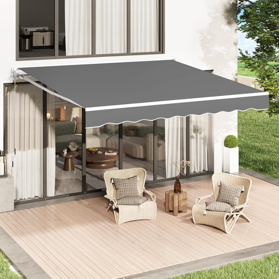 U-MAX Retractable Patio Awning with Manual Crank 14'x10', UV Protection & Waterproof Outdoor Sun Shade for Deck/Patio, Aluminum Frame, Gray