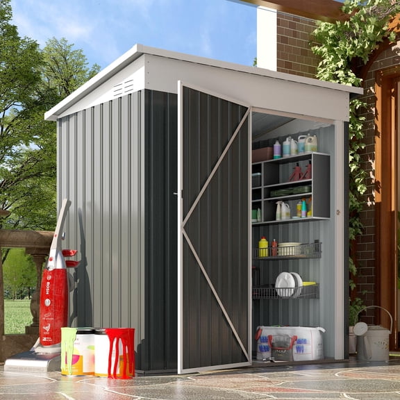 U-MAX Shed 5x3 Outdoor Storage Shed, Small Metal Outside Storage Garden Sheds & Outdoor Storage Clearance Kit, Tool Shed Lockable for Backyard, Patio, Lawn and Outside Use in Dark Grey