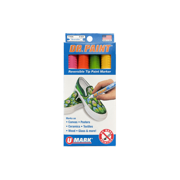 U-Mark Dr. Paint Reversible Tip Paint Markers - Set of 4, Bright Colors