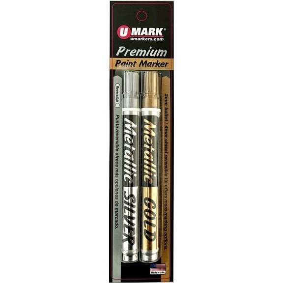 U-Mark Metallic Premium Glossy Paint Marker 10ml 2/Pkg-Silver & Gold