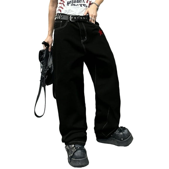U. Men's Jeans American Fashion Wide Leg Black Pants