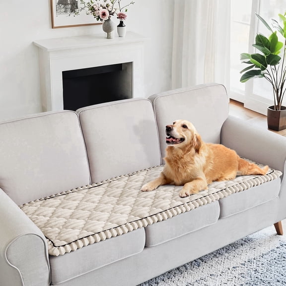 U-NICE HOME Non-Slip Fuzzy Flannel Loveseat Cover, Soft Pet Friendly Furniture Protector, Beige, 27.6x47 Inch