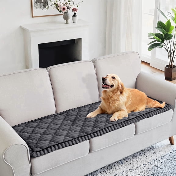 U-NICE HOME Non-Slip Fuzzy Flannel Sofa Cover, Soft Pet Friendly Couch Protector, Dark grey, 27.6x70 Inch