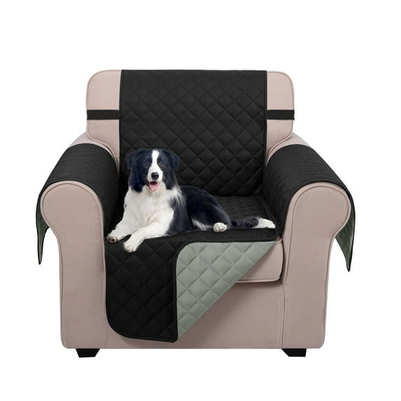 U-NICE HOME Reversible Recliner Chair Cover Machine Washable Chair Slipcover Furniture Protector with Elastic Straps Water Repellent, Chair Size, Black/Grey