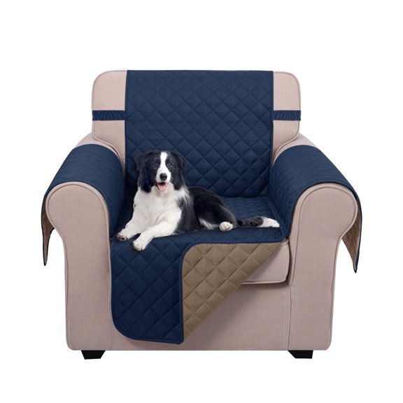 U-NICE HOME Reversible Chair Cover, Washable, Water Repellent, Elastic Straps, Navy/Camel