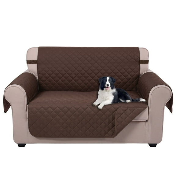 U-NICE HOME Reversible Loveseat Cover Machine Washable Couch Slipcover Furniture Protector for Dogs with Elastic Straps Water Repellent, Loveseat small Size, Chocolate/Chocolate