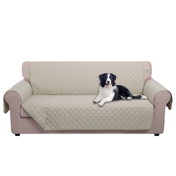 U-NICE HOME Reversible Oversized Sofa cover Machine Washable Couch Slipcover Furniture Protector for Dogs with Elastic Straps Water Repellent, Beige/Beige