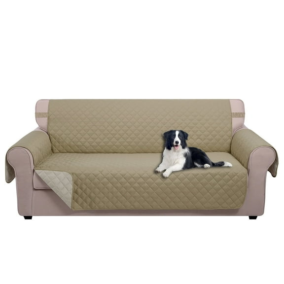 U-NICE HOME Reversible Sofa Cover 3-Seater, Washable, Water Repellent, Elastic Straps, Camel/Beige