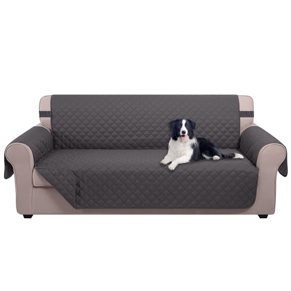 U-NICE HOME Reversible Sofa Cover Machine Washable Couch Slipcover Furniture Protector for Dogs with Elastic Straps Water Repellent, Sofa Size, Dark Grey/Dark Grey