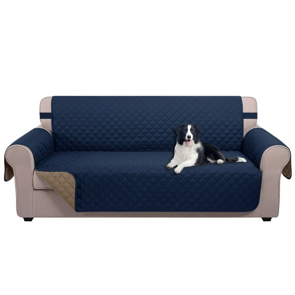 U-NICE HOME Reversible Sofa Cover 3-Seater, Washable, Water Repellent, Elastic Straps, Navy/Camel