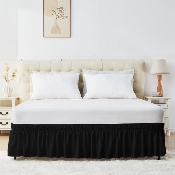 U-NICE HOME Full/Full XL  14" Drop Wrap Around Bed Skirt - Elastic Pleated Wrinkle Resistant, Black