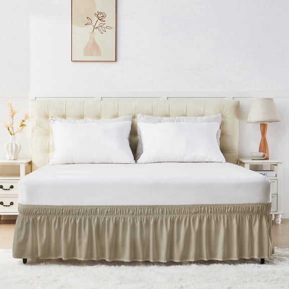 U-NICE HOME King/Cal King 14" Drop Wrap Around Bed Skirt - Elastic Pleated Wrinkle Resistant, Beige